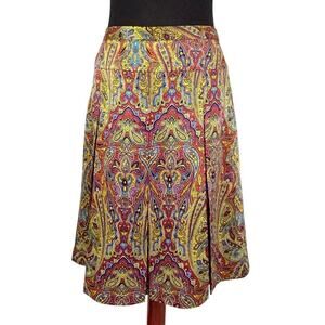 Olivia & Grace Silk Midi Skirt Size 12 Paisley Print Multicolor Lined Boho Chic